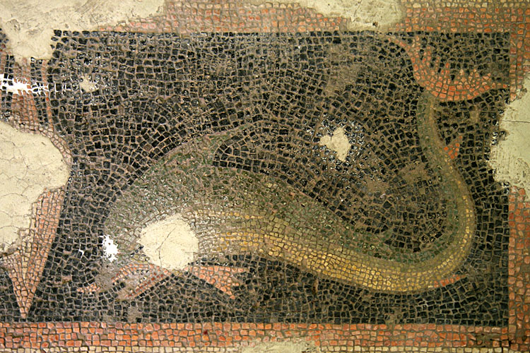 Mozaik uit Samosata, detail met een jagende dolfijn. Kunst uit het paleis.