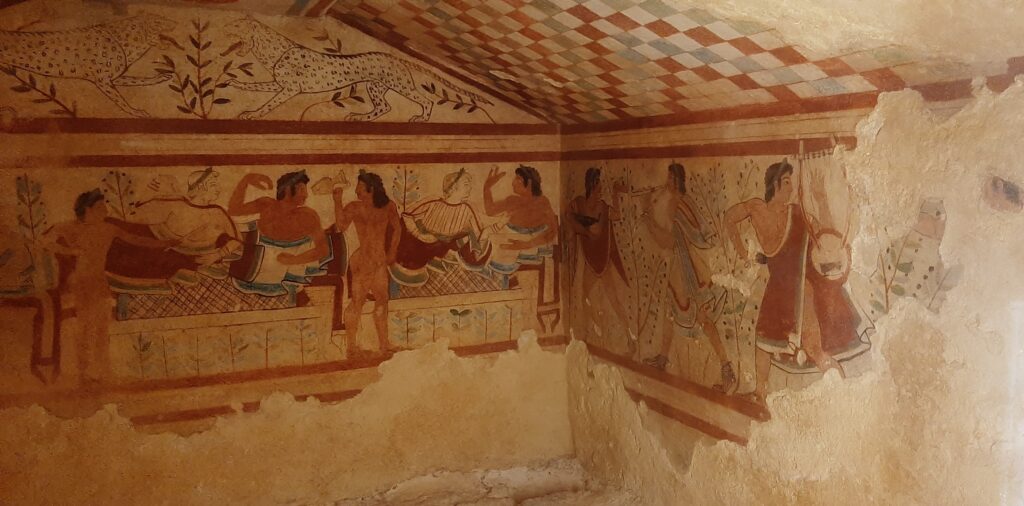 Schilderingen uit Tarquinia, tombe van de luipaarden.