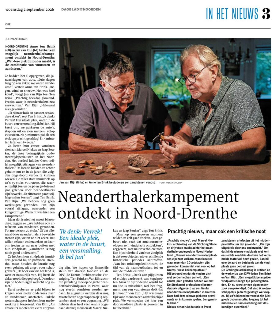 Dagblad van het Noorden - de ontdekking van een nieuwe Neanderthaler vindplaats